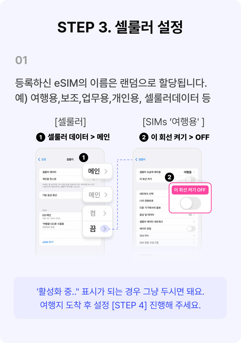 로밍 설정 안내 Step 이미지